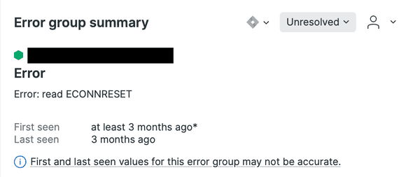 NewRelic Error group summary showing ECONNRESET errors from other services unable to connect