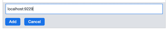 Add connection dialog with localhost:9229 entered